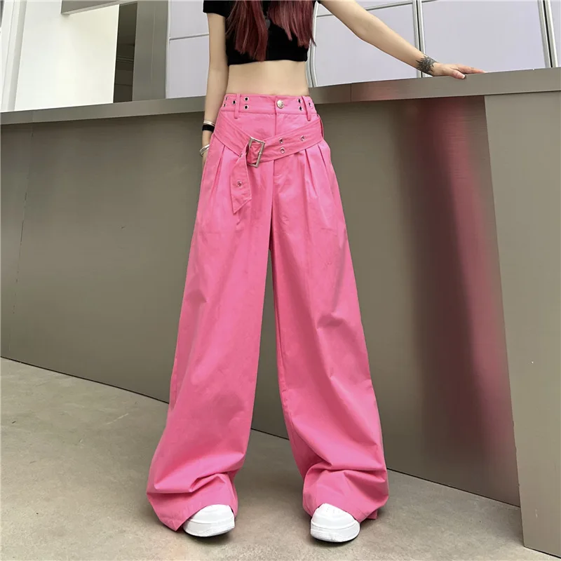 Повседневные брюки-карго в стиле Spice Girl, лето 2023, уличные мешковатые брюки Y2k, брюки для уборки с чувством дизайна, трендовые брюки с высокой талией