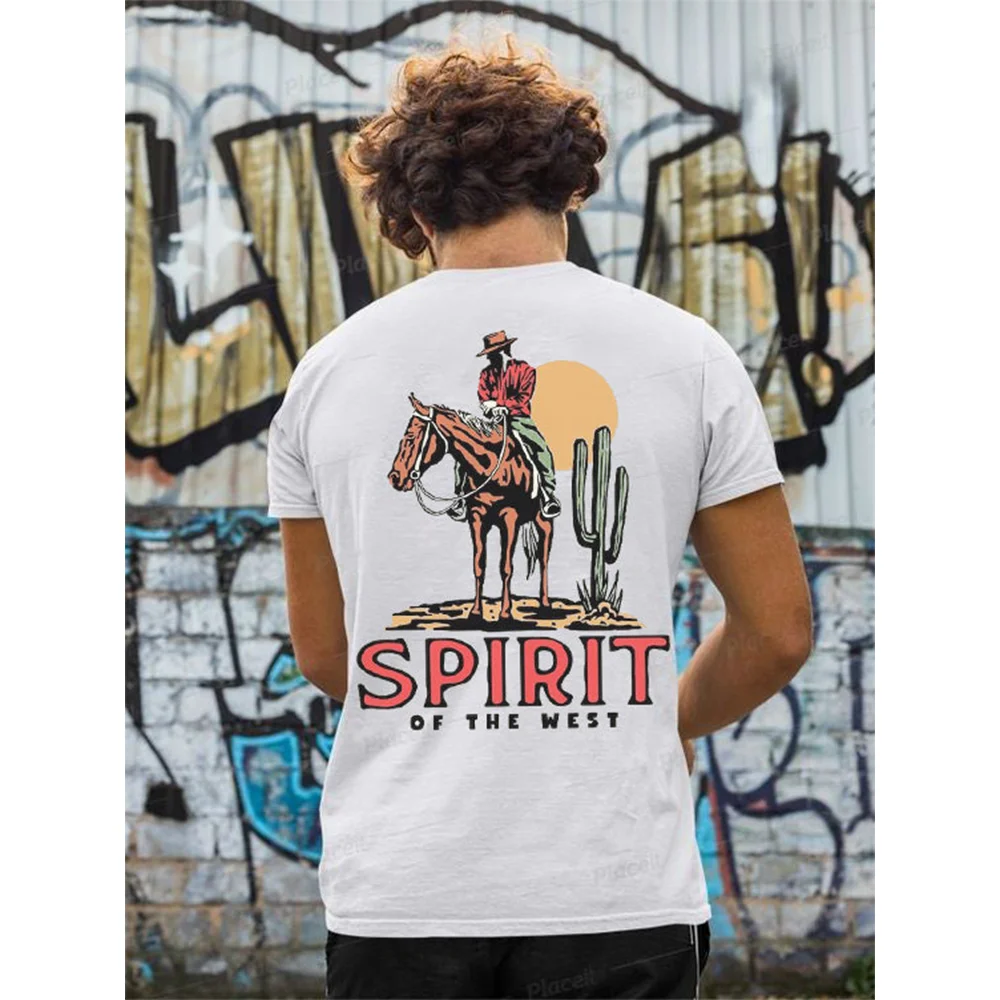 Мужская винтажная футболка, модная одежда из джинсовой ткани с 3D рисунком, короткий рукав, уличные ковбойские топы Harajuku в стиле вестерн, летние футболки оверсайз