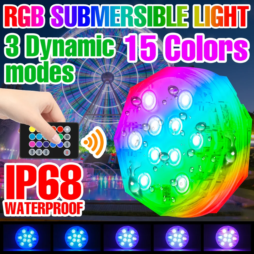 RGB Светодиодные фонари для бассейна, подводная лампа IP68, водонепроницаемые погружные прожекторы для украшения сада в вазе, аквариуме, пруду