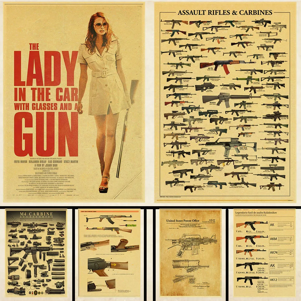 Плакаты с оружием AK74 / 47 / военные фанаты Винтажный плакат из крафт-бумаги ретро плакат / настенные декоративные бумажные плакаты наклейка на стену