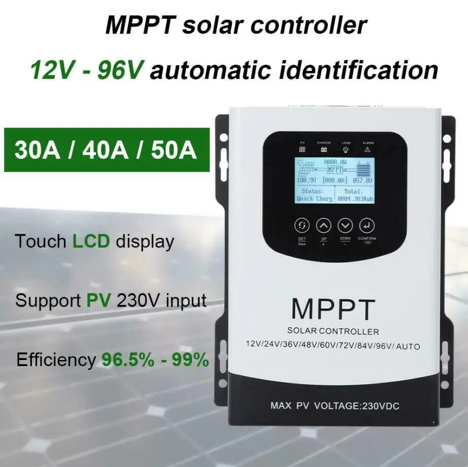 Солнечный Контроллер MPPT 30A 40A 50A LCD 12V 24V 48V 60V 72V 96V Полностью Автоматическая Идентификация Общей Фотоэлектрической Зарядки