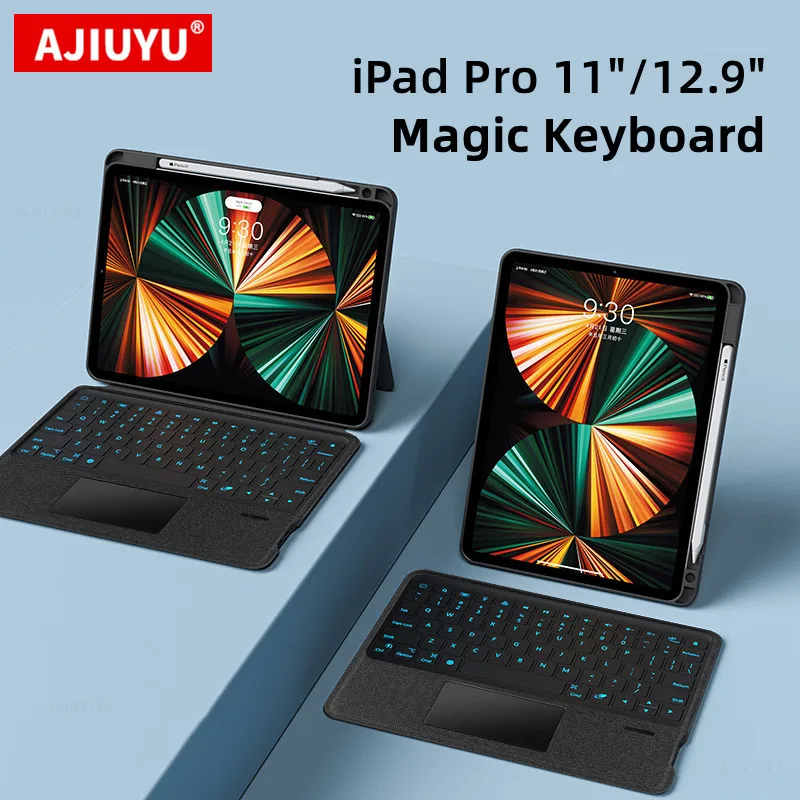 AJIYUU Smart Magic Keyboard Для iPad Pro 11 12.9 5th 4th 3th 10.2 2021 2022 Air5 Air4 Чехол С Подсветкой Сенсорной Панели Съемная Крышка
