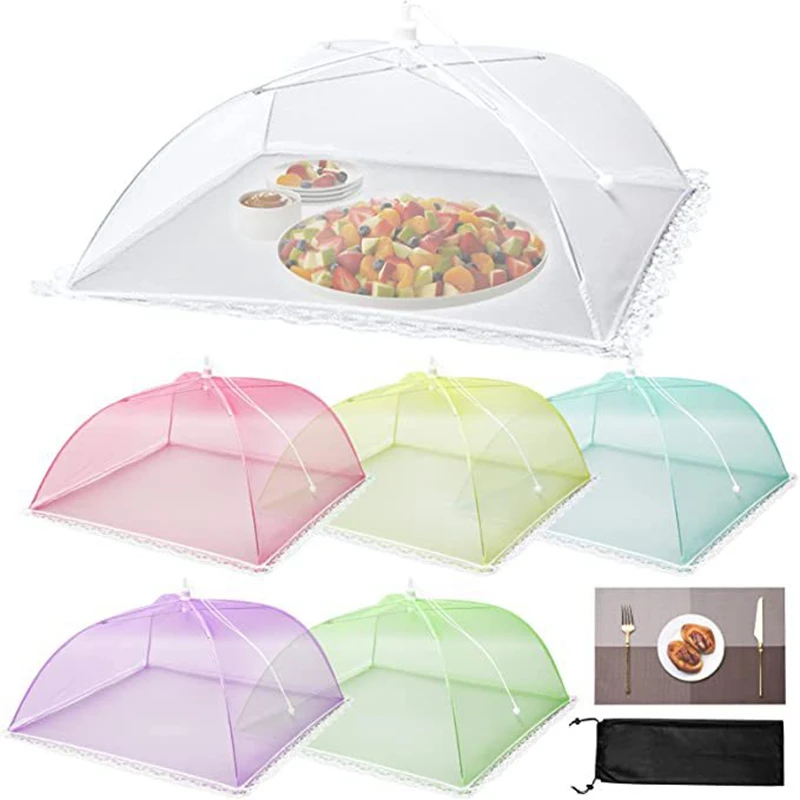 6 упаковок Складных многоразовых нейлоновых чехлов, Сетчатая палатка для еды, Всплывающий зонт, Сетчатые палатки, сетка для патио для кемпинга, пикников на открытом воздухе, барбекю