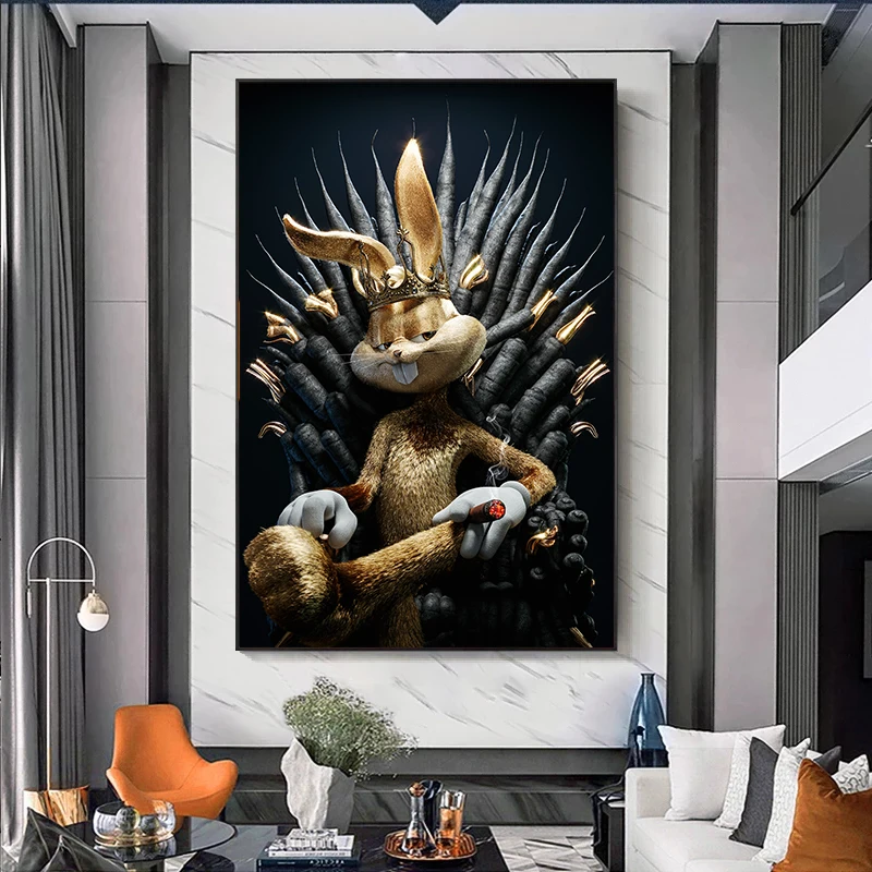 Забавная художественная утка Диснеевский кролик, курящий Картина на холсте, печать плаката, фреска Куадроса, украшение дома в гостиной (без рамки)