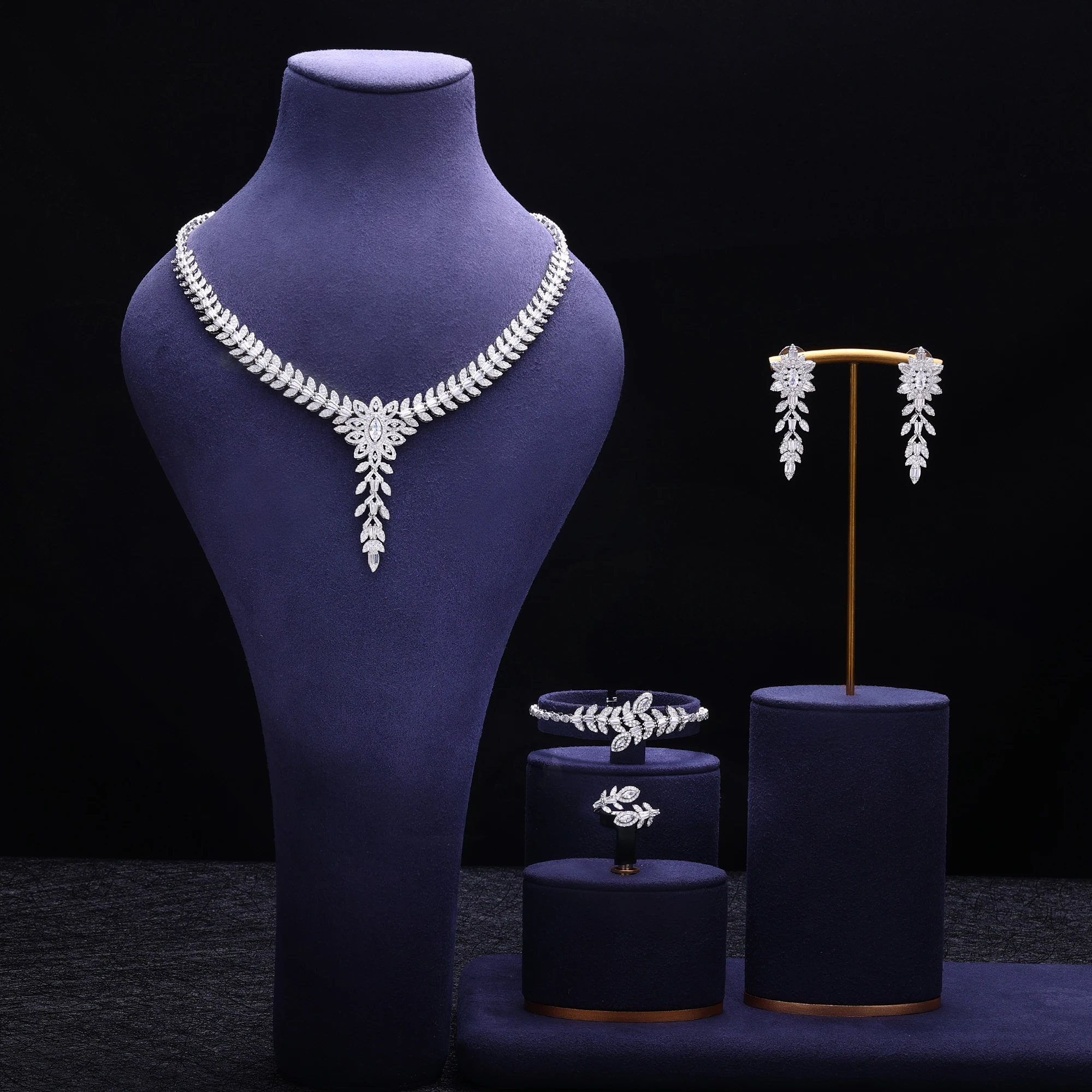Нигерийский Свадебный Цирконий Для женщин, Роскошное ожерелье, браслет, Серьги, кольца из Дубая, Наборы свадебных украшений с кристаллами CZ
