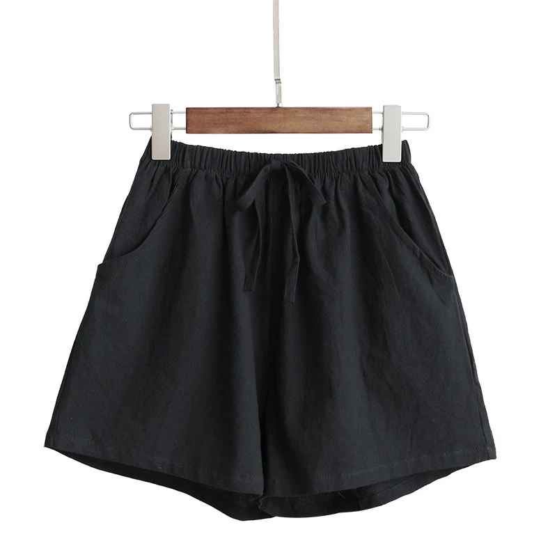 y2k Модные женские летние шорты из хлопка и льна, однотонные повседневные брюки больших размеров с высокой талией, уличный тренд в стиле ретро