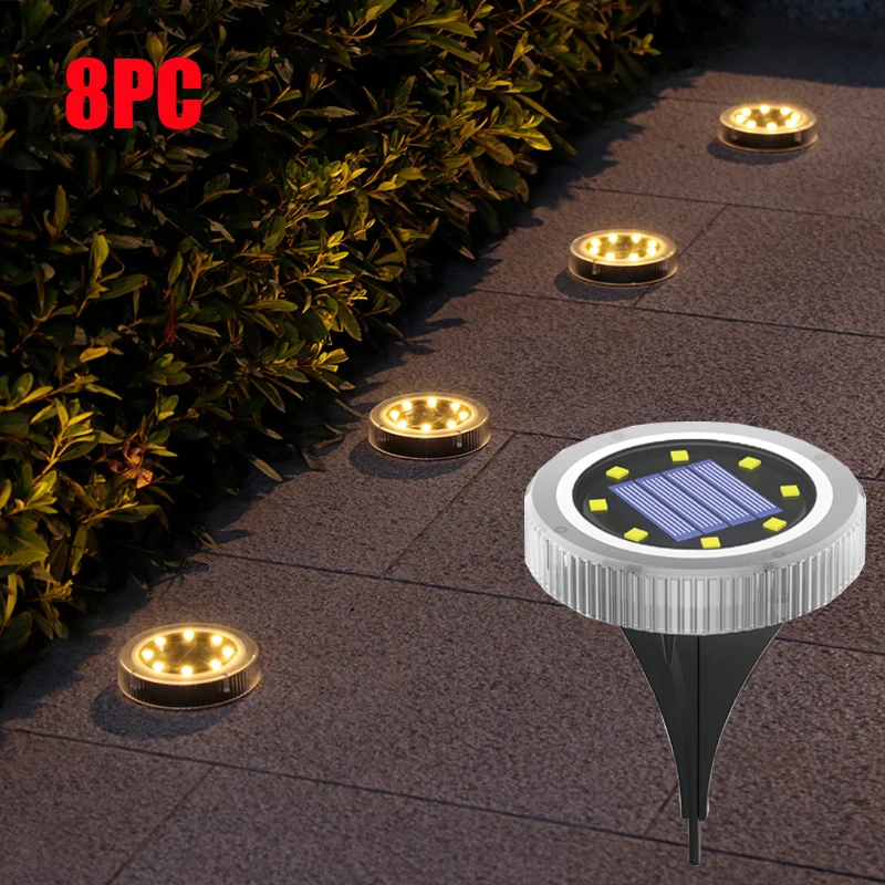 Наземные фонари на солнечных батареях IP65, водонепроницаемые наружные светодиодные дисковые фонари для сада, нескользящие ландшафтные дорожки, освещение газона во внутреннем дворике