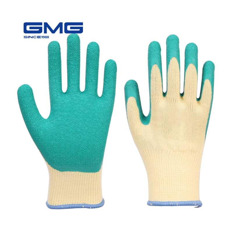 Рабочие Перчатки Мужские GMG CE Сертифицированные EN388 Полиэфирные Латексные Резиновые Перчатки С Морщинками Рабочие Защитные Перчатки Для Рук
