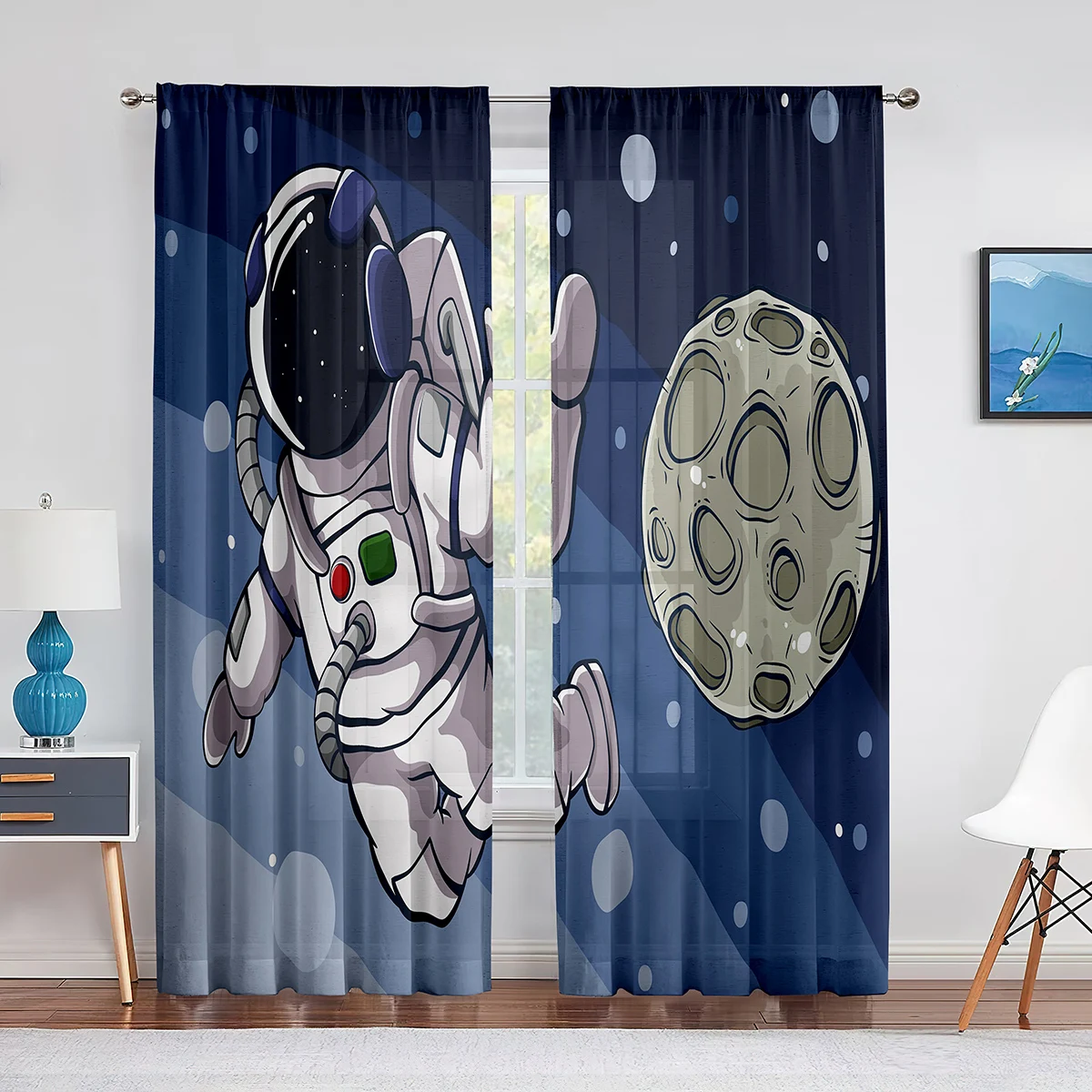 Мультяшный Космический Астронавт Планета Прозрачные Вуалевые шторы для гостиной Спальни Кухонного декора Шифоновые Тюлевые Занавески на окнах