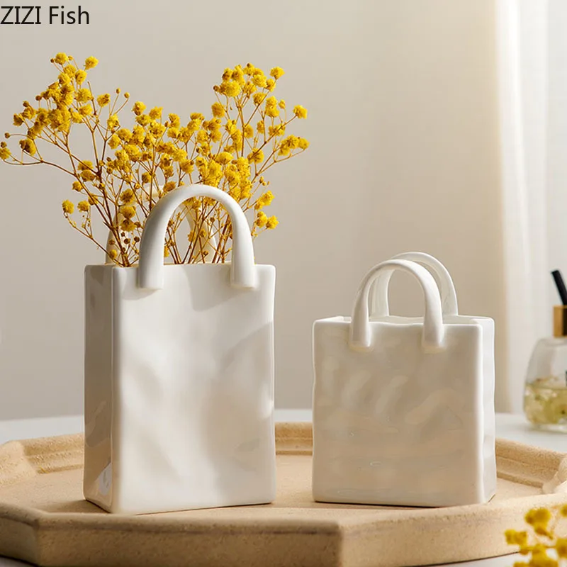 Минималистичная форма сумки, Керамическая ваза, креативные горшки для растений, украшение стола, Декоративная цветочная композиция, Цветочные Вазы, Цветочные горшки