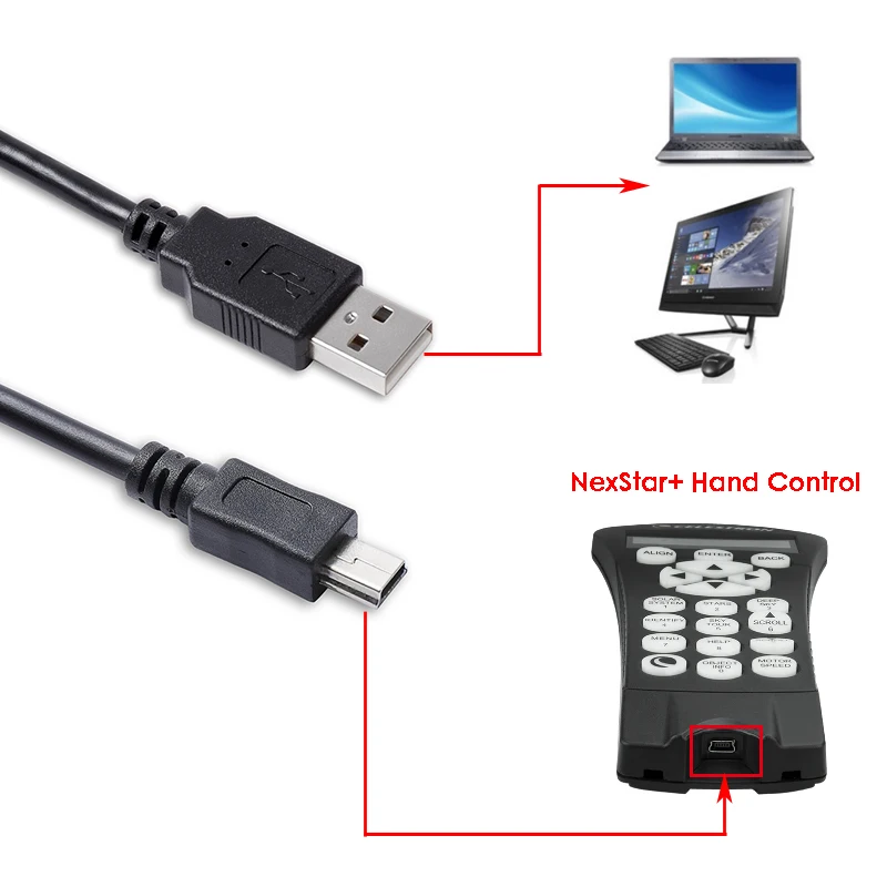 Кабель ручного управления Celestron Nexstar Mini USB Type B USB 2.0 Type A для подключения кабеля Mini USB Type B.