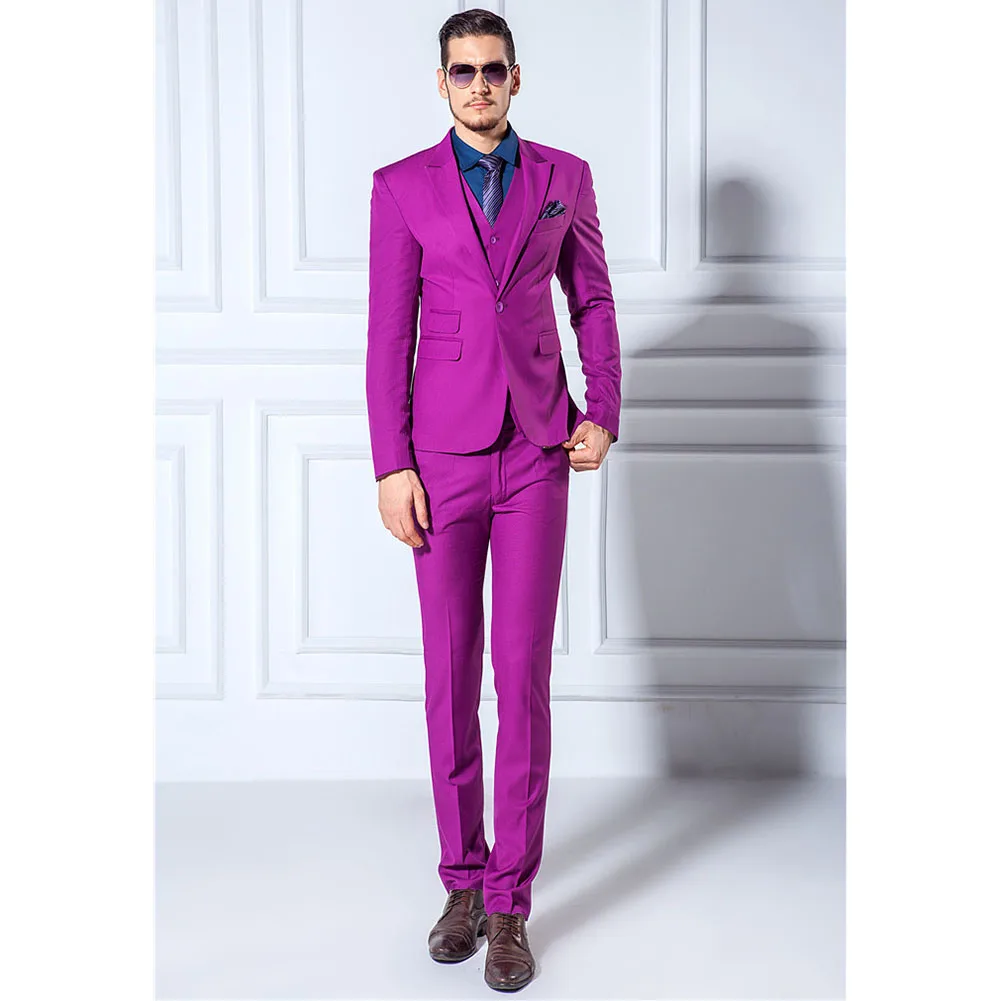 Поступление новой моды 2023 года, мужские костюмы, тонкие блейзеры, смокинг (куртки + брюки + жилет), фиолетовое свадебное платье для жениха, стильный комплект
