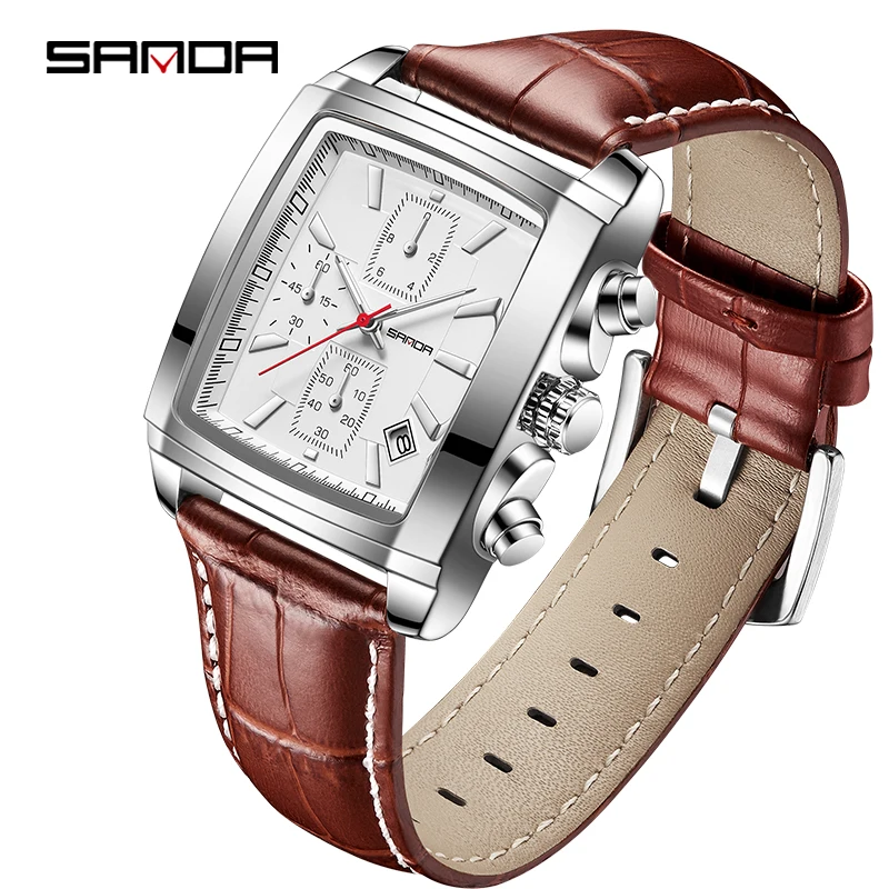 SANDA Новый Топовый бренд Мужские кварцевые часы Класса Люкс Бизнес Хронограф Дата Часы Для отдыха Светящиеся Водонепроницаемые Часы Reloj Hombre