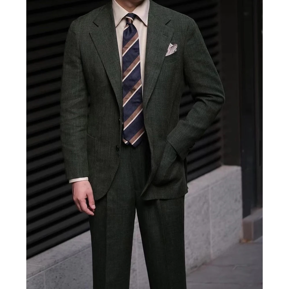 2023 Новое поступление, Свадебные костюмы для мужчин, Зеленый Деловой повседневный деловой костюм Homme Slim Fit, комплект из 2 предметов, куртка и брюки,