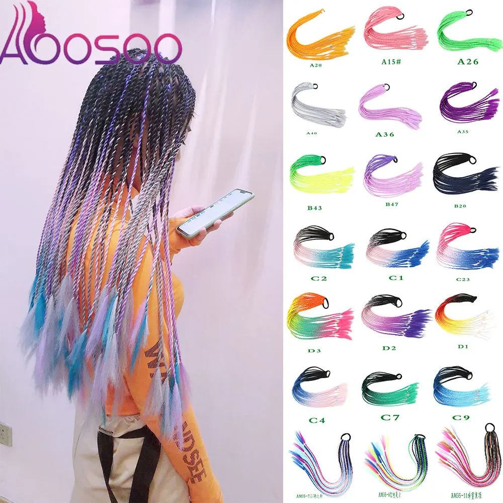 AOOSOO Party Синтез из 12 хвостиков с резинками, красочных головных уборов, париков, заплетенных в косички.