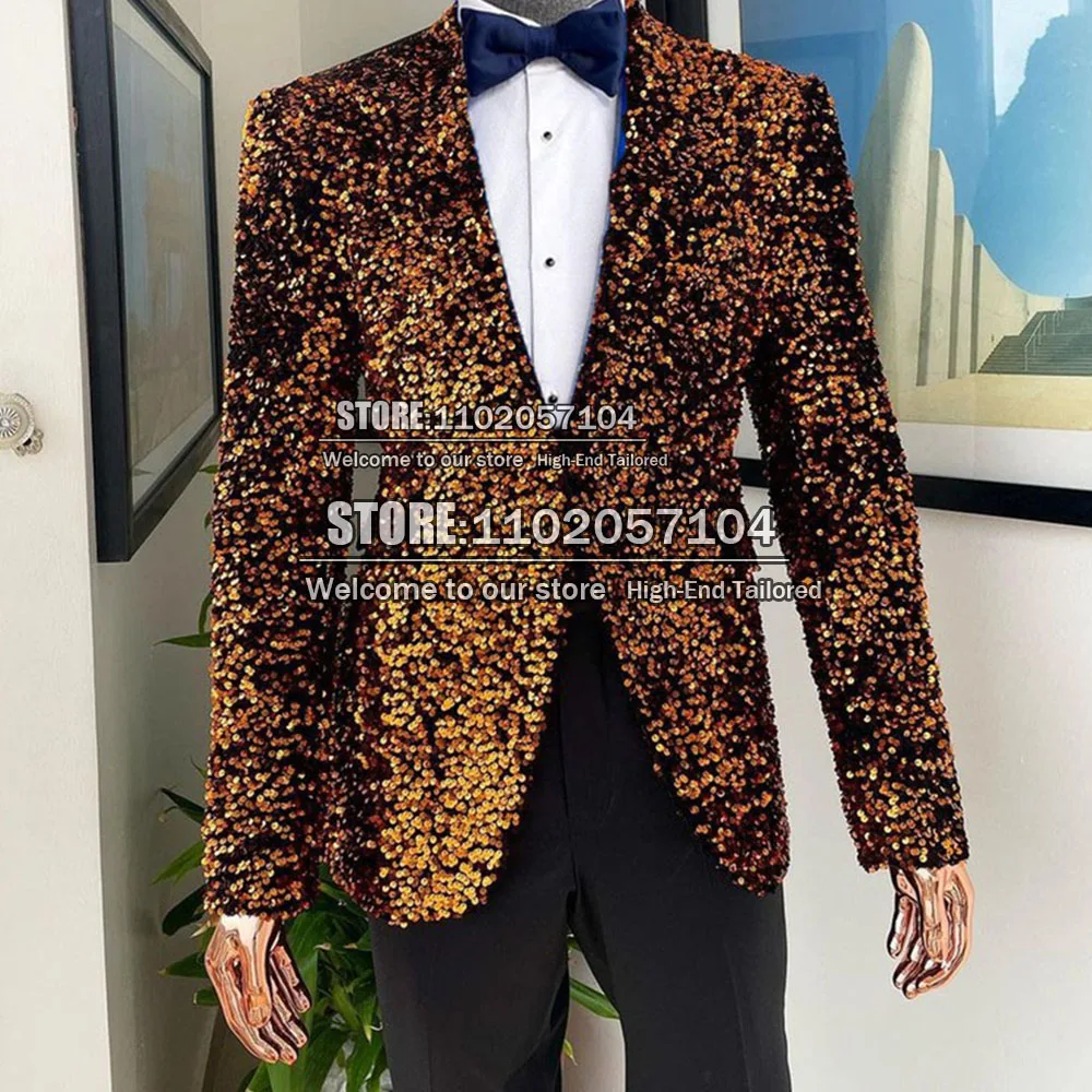Золотой Блестящий костюм, пиджак, Мужское Официальное вечернее платье, Цельное однобортное пальто с пайетками, расшитое бисером, блейзер на заказ 2022 года выпуска
