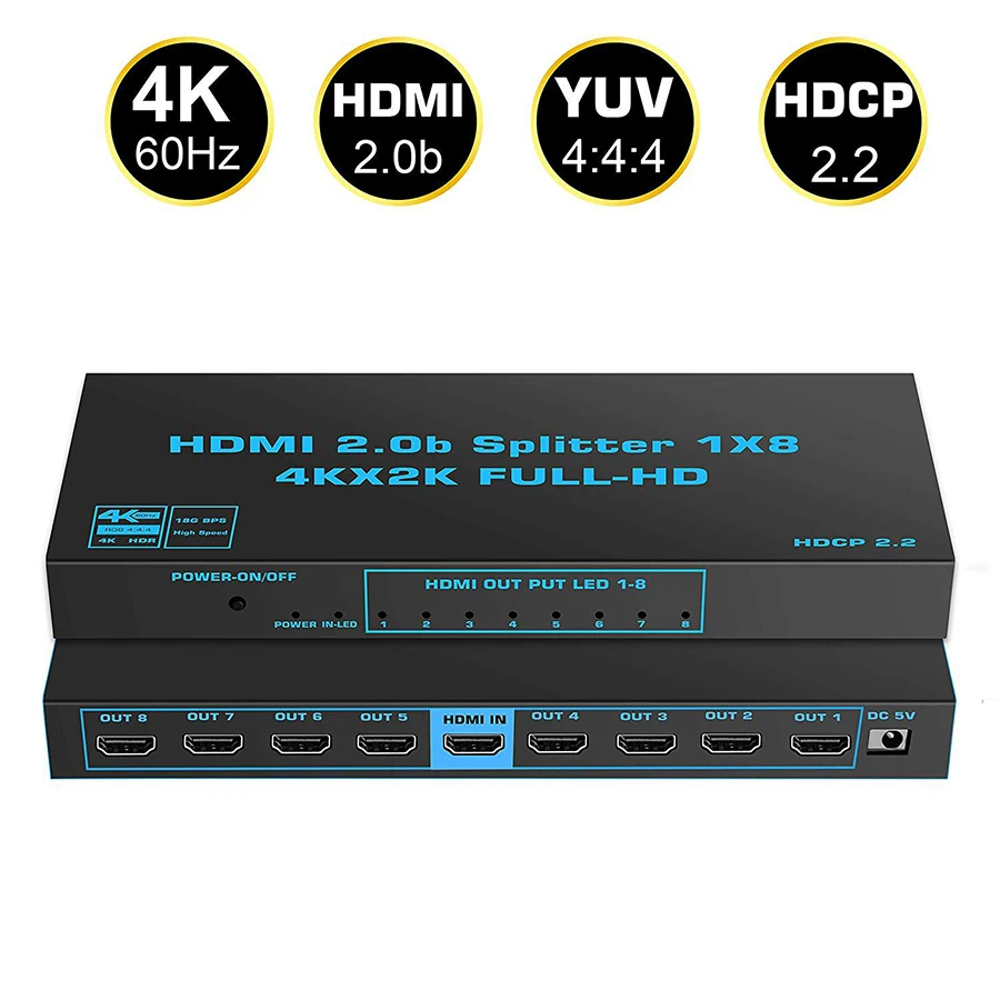 18 Гбит/с 1x8 4K HDMI 2.0b Разветвитель 1 в 8 Из 8 портов с поддержкой Scalar HDCP2.2 Совместим с Xbox PS4