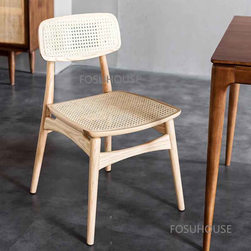 Обеденные стулья из массива дерева в скандинавском стиле, кухонная мебель, домашний обеденный стул, Минималистичный старинный стул со спинкой из ротанга для ресторана TG