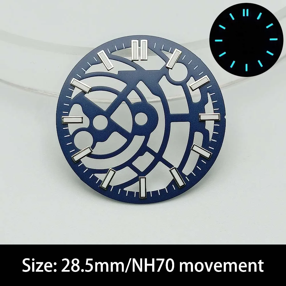 28,5 мм сине-зеленый Светящийся циферблат для часов с механизмом NH70 Модифицированные циферблаты Аксессуары для часов