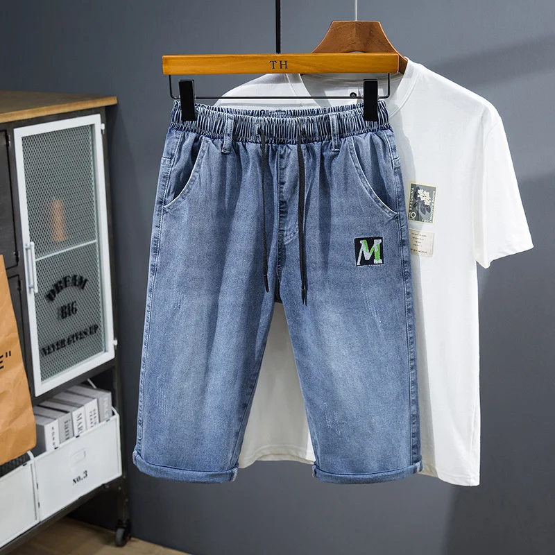 Негабаритные джинсовые шорты среднего возраста, мужские летние тонкие синие шорты, брюки большого размера, бриджи, шорты, мужские 7x8xl 9xl 10xl
