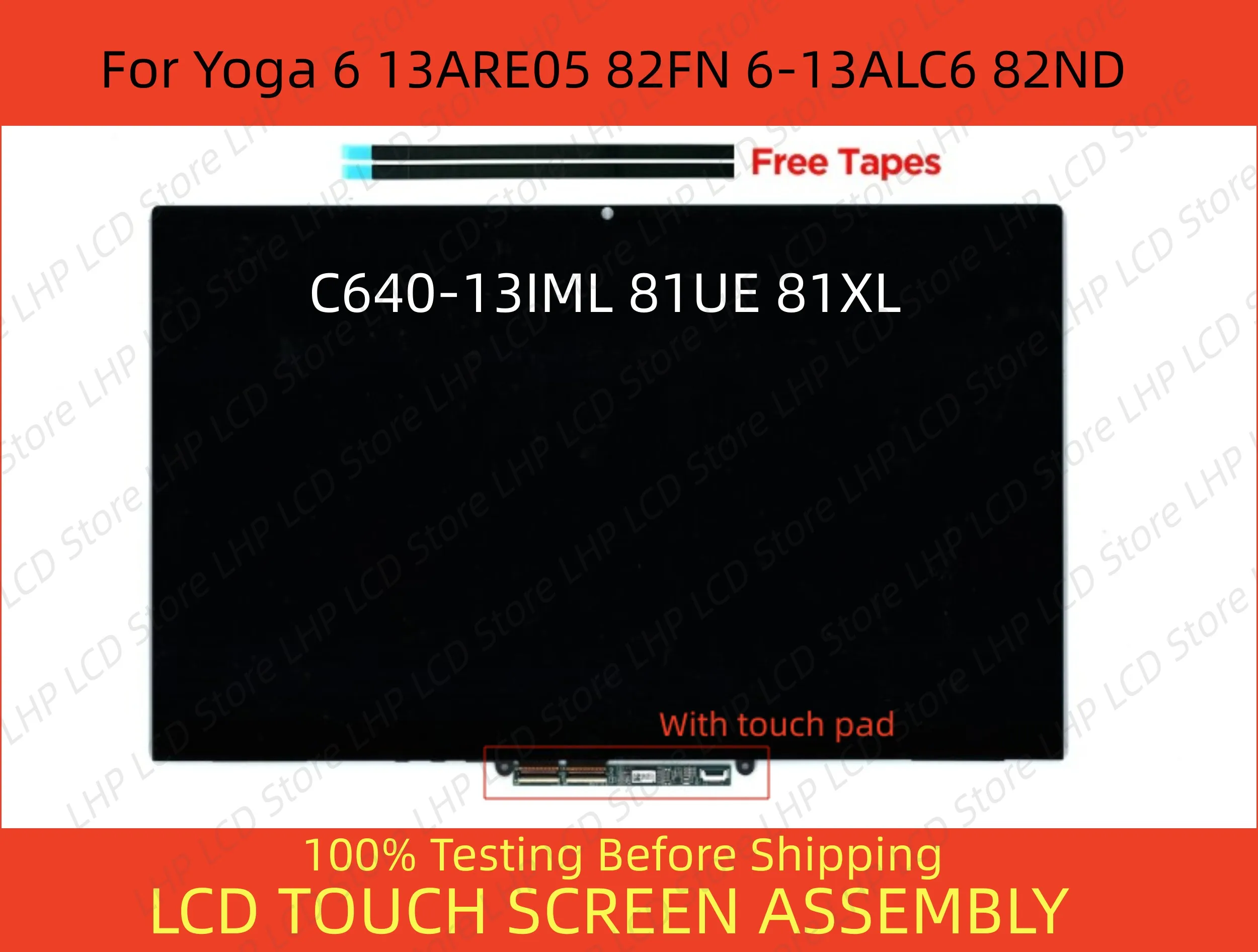 13,3 “Для Lenovo Yoga 6 13ARE05 82FN 6-13ALC6 82ND C640-13IML 81UE 81XL ЖК-дисплей с Сенсорным Экраном Для Ноутбука В сборе Дисплей