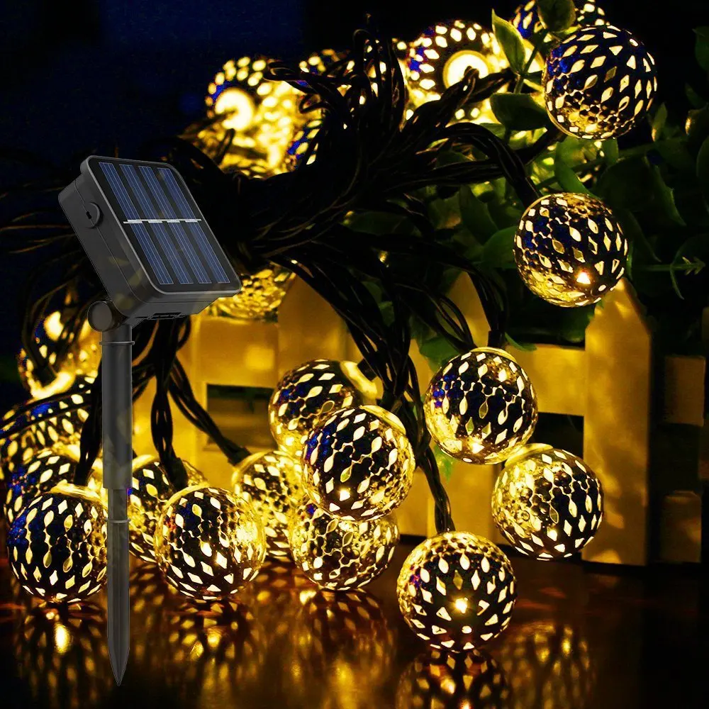 Гирлянда солнечного света Swayboo 40LED из марокканского железа, полый Серебряный шар, маленький шарик, Рождественский декоративный светильник для батарейного отсека