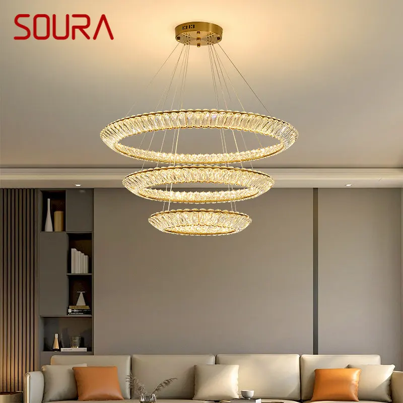 Подвесной светильник SOURA Nordic Modern Ring, светодиодная круглая хрустальная люстра, Креативный свет, роскошь для гостиной, декора спальни на вилле